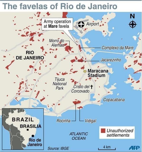 térkép Rio de Janeiro favelas